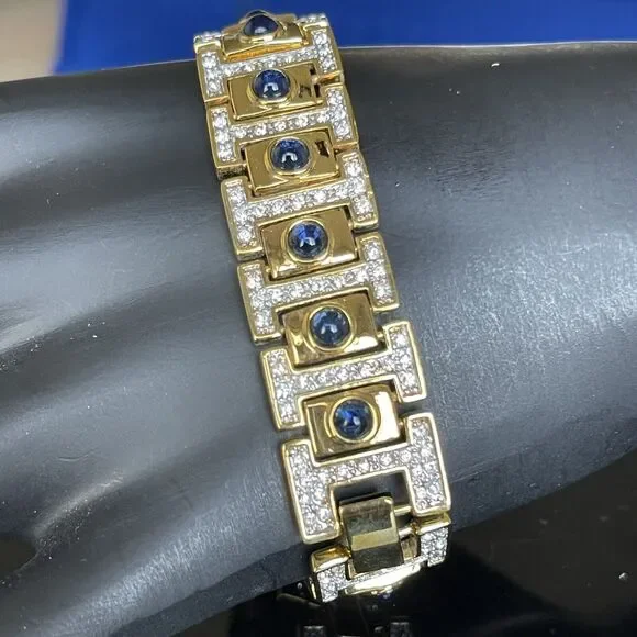 RARE Camrose & Kross Jacqueline Jackie Kennedy JBK Blue Cabochon Bracelet 7-8”